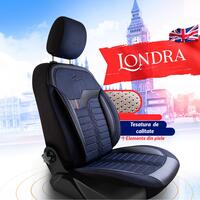 Set Huse Scaune Auto Panda Londra, cu fermoare pentru bancheta rabatabila, albastru - negru , 11 piese