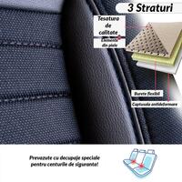 Set Huse Scaune Auto Panda Londra, cu fermoare pentru bancheta rabatabila, albastru - negru , 11 piese