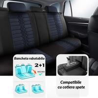 Set Huse Scaune Auto Panda Londra, cu fermoare pentru bancheta rabatabila, albastru - negru , 11 piese