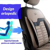 Set Huse Scaune Auto Panda Londra, cu fermoare pentru bancheta rabatabila, bej - negru , 11 piese