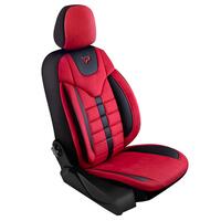 Set Huse Scaune Auto Panda Toronto, tip Alcantara, cu fermoare pentru bancheta rabatabila, rosu negru, 11 piese