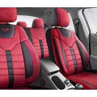 Set Huse Scaune Auto Panda Toronto, tip Alcantara, cu fermoare pentru bancheta rabatabila, rosu negru, 11 piese