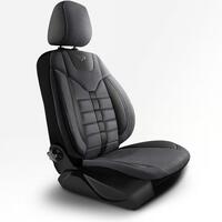 Set Huse Scaune Auto Panda Toronto, tip Alcantara, cu fermoare pentru bancheta rabatabila, negru gri, 11 piese
