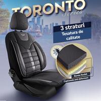 Set Huse Scaune Auto Panda Toronto, tip Alcantara, cu fermoare pentru bancheta rabatabila, negru gri, 11 piese