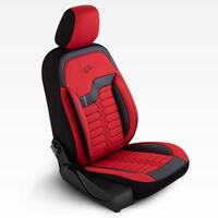 Set Huse Scaune Auto Panda Londra, cu fermoare pentru bancheta rabatabila, rosu negru, 11 piese