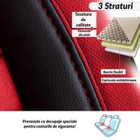 Set Huse Scaune Auto Panda Londra, cu fermoare pentru bancheta rabatabila, rosu negru, 11 piese