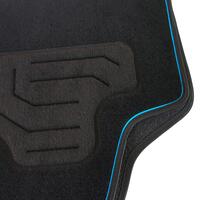 Set Covorase Auto Universale Custo Twin, Mocheta, negru cu bordura albastra, 4 buc