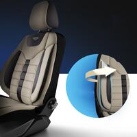 Set Huse Scaune Auto Panda Toronto, tip Alcantara, cu fermoare pentru bancheta rabatabila, bej cu negru, 11 piese