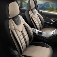 Set Huse Scaune Auto Panda Toronto, tip Alcantara, cu fermoare pentru bancheta rabatabila, bej cu negru, 11 piese