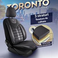 Set Huse Scaune Auto Panda Toronto, tip Alcantara, cu fermoare pentru bancheta rabatabila, negru, 11 piese