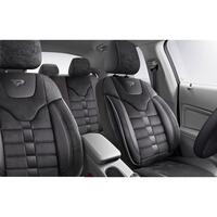Set Huse Scaune Auto Panda Toronto, tip Alcantara, cu fermoare pentru bancheta rabatabila, negru, 11 piese