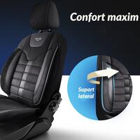 Set Huse Scaune Auto Panda Toronto, tip Alcantara, cu fermoare pentru bancheta rabatabila, negru, 11 piese