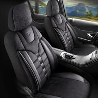 Set Huse Scaune Auto Panda Toronto, tip Alcantara, cu fermoare pentru bancheta rabatabila, negru, 11 piese