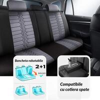 Set Huse Scaune Auto Panda Londra, cu fermoare pentru bancheta rabatabila, gri deschis negru, 11 piese