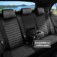 Set Huse Scaune Auto Panda Erdek, cu fermoare pentru bancheta rabatabila, gri inchis negru, 11 piese