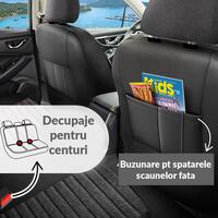 Set Huse Scaune Auto Panda Erdek, cu fermoare pentru bancheta rabatabila, gri deschis negru, 11 piese