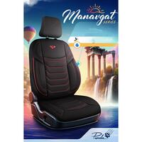 Set Huse Scaune Auto Panda Manavgat, cu fermoare pentru bancheta rabatabila, negru-rosu, 11 Piese