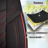 Set Huse Scaune Auto Panda Manavgat, cu fermoare pentru bancheta rabatabila, negru-rosu, 11 Piese