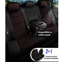 Set Huse Scaune Auto Panda Dragon, cu fermoare pentru bancheta rabatabila, grena-negru, 11 Piese