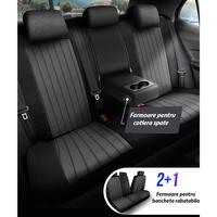 Set Huse Scaune Auto Panda Praga, cu fermoare pentru bancheta rabatabila, negru gri, 11 piese