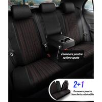 Set Huse Scaune Auto Panda Praga, cu fermoare pentru bancheta rabatabila, negru rosu, 11 piese