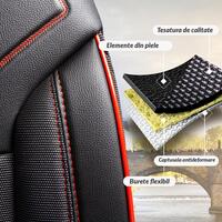 Set Huse Scaune Auto Panda Praga, cu fermoare pentru bancheta rabatabila, negru rosu, 11 piese