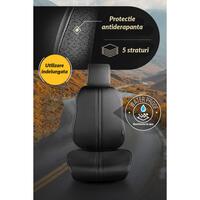 Set Huse Scaune Auto Panda Biga, protectie pentru suprafata scaunelor, material tip in, gri inchis-negru, 11 piese