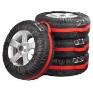 Set 4 huse pentru anvelope auto 12”-18” Siegbert®, negru cu rosu
