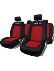 Set Huse Scaune Auto pentru Dacia Logan - Sparco Ergo Sport, negru - rosu, 9 bucati