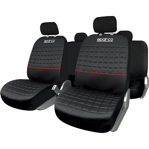 Set Huse Scaune Auto pentru Peugeot 307 - Sparco Lazio, negru -rosu, 11 bucati