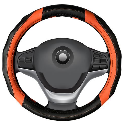 Husa volan din piele ecologica Siegbert, neagra cu ornamente portocalii