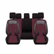 Set Huse Scaune Auto DeluxeBoss, stofa cu piele ecologica, pt bancheta rabatabila fractionata,  negru cu rosu, 11 bucati
