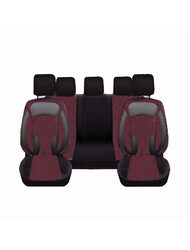 Set Huse Scaune Auto pentru Hyundai IX-35 - DeluxeBoss, stofa cu piele ecologica, pt bancheta rabatabila fractionata, negru cu rosu, 11 piese