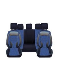 Set Huse Scaune Auto pentru Renault Koleos - DeluxeBoss, stofa cu piele ecologica, pt bancheta rabatabila fractionata, negru cu albastru, 11 piese