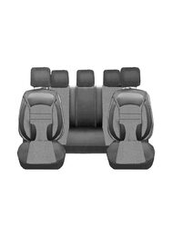Set Huse Scaune Auto pentru Peugeot 1007 - DeluxeBoss, stofa cu piele ecologica, pt bancheta rabatabila fractionata, negru cu gri, 11 piese