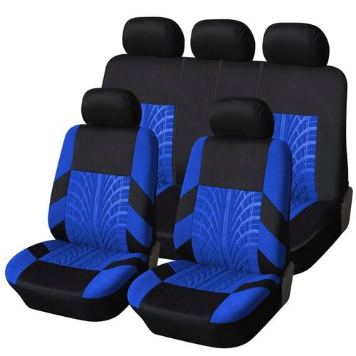 Set Huse Scaune Auto pentru Fiat Punto - RoGroup Mesh, cu fermoare pentru bancheta rabatabila, negru si albastru, 9 piese