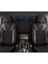 Set Huse Scaune Auto pentru Honda Prelude - Panda Paris, Negru cu cusatura rosie, 11 piese