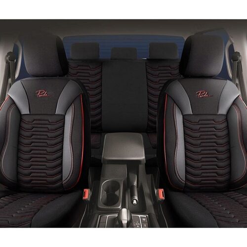 Set Huse Scaune Auto pentru Land Rover Discovery - Panda Paris, Negru cu cusatura rosie, 11 piese