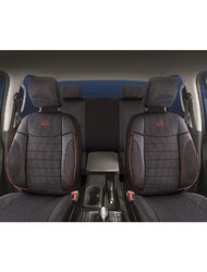 Set Huse Scaune Auto pentru Mercedes A-Class  - Panda Elegant, Negru-Gri cu cusatura rosie, 11 piese