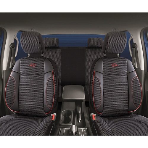 Set Huse Scaune Auto pentru Mercedes A-Class  - Panda Elegant, Negru-Gri cu cusatura rosie, 11 piese