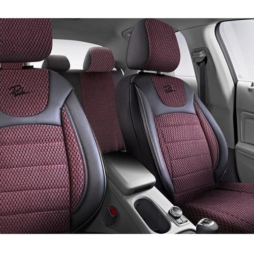 Set Huse Scaune Auto pentru Toyota Rav 4 - Panda Prestige, Negru-Visiniu, 11 piese