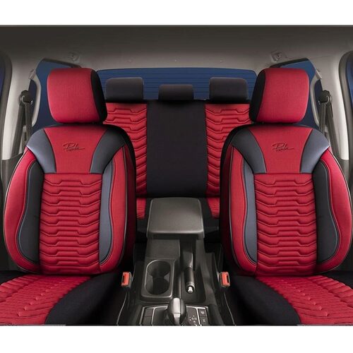 Set Huse Scaune Auto pentru Toyota Aygo - Panda Paris, Rosu Negru, 11 piese