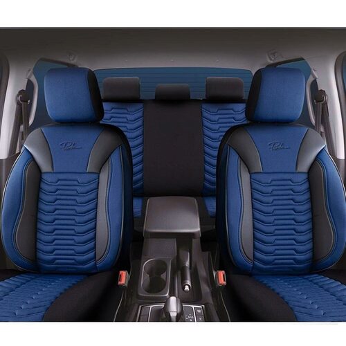 Set Huse Scaune Auto pentru Volvo S40 - Panda Paris, Albastru-Negru, 11 piese