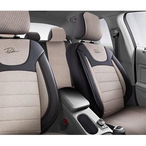 Set Huse Scaune Auto pentru Mercedes E-Class - Panda Prestige, Negru-Bej, 11 piese