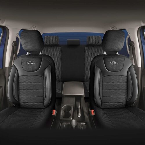 Set Huse Scaune Auto pentru BMW X5 - Panda Prestige, Negru-Gri, 11 piese