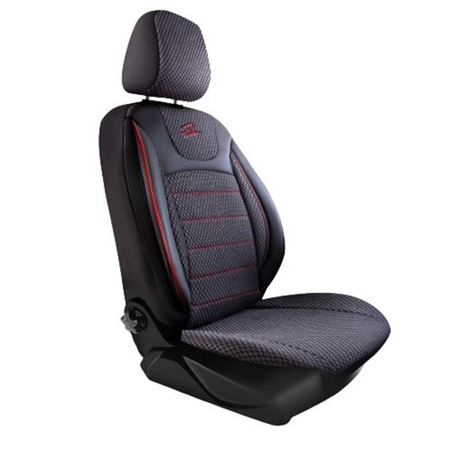 Set Huse Scaune Auto Panda Prestige, Negru cu cusatura Rosie, 11 piese