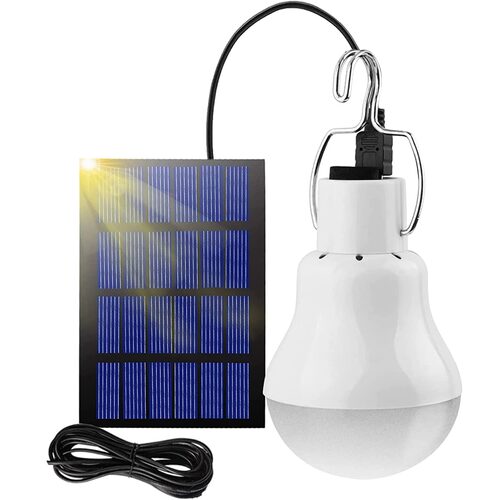  Bec LED cu Panou Solar, Portabil, 1.5W, 3.7V, Cablu 3.5 m, 130 Lumeni, Alb