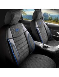 Set Huse Scaune Auto pentru Skoda Octavia 3 - Panda Elegant, Negru cu cusatura Albastra, 11 piese