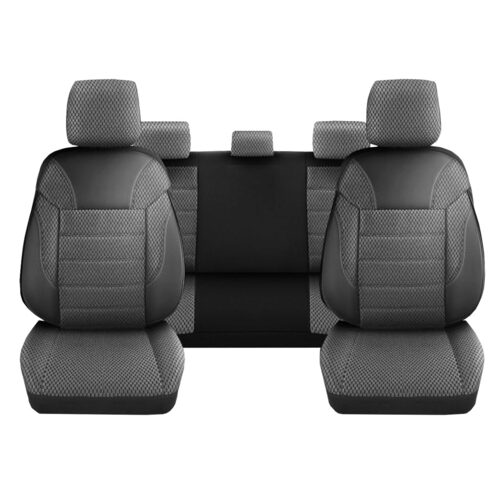 Set Huse Scaune Auto pentru Kia Rio - DeluxeBoss Classico, pentru bancheta rabatabila fractionata, 11 piese, negru alb