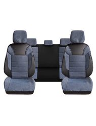 Set Huse Scaune Auto pentru Volkswagen Vento - DeluxeBoss Classico, pentru bancheta rabatabila fractionata, 11 piese, albastru-alb